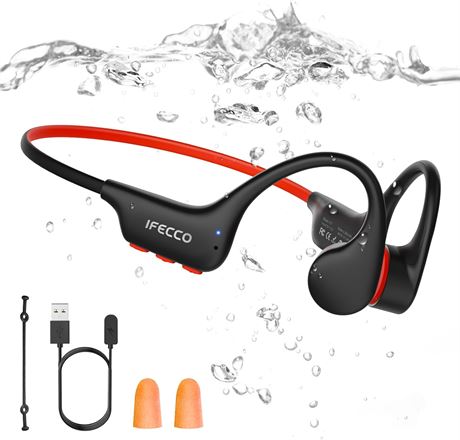 IFECCO Swimming Headphones Bluetooth 6.0 IP68 Bone Conduction Earbuds 8GMP3