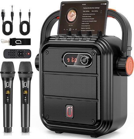 JYX Karaoke Machine, 2 UHF Wireless Mics, 5200mAh PA System, Party Speaker