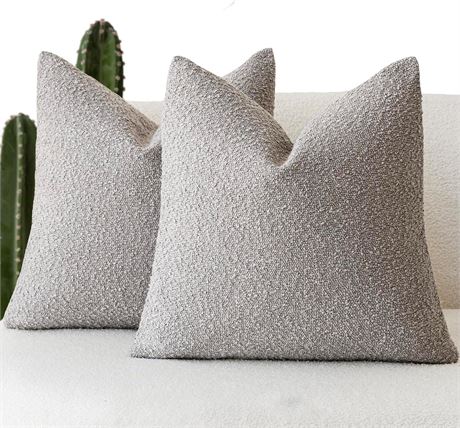 Foindtower Pack of 2 Textured Boucle Throw Pillow Covers 18x18 Neutral Grey