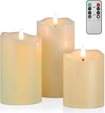 ANGELLOONG Flameless Candles, Battery-Operated with Remote & Timer, 3-Pack