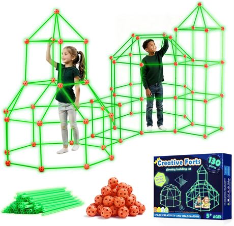 Tiny Land Fort Building Kit for Kids 130Pcs STEM Play Tent Indoor/Outdoor