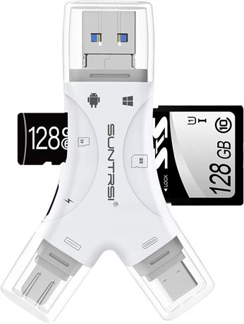 4-in-1 SD Card Reader for iPhone, iPad, Android, Mac, Micro SD Adapter, White