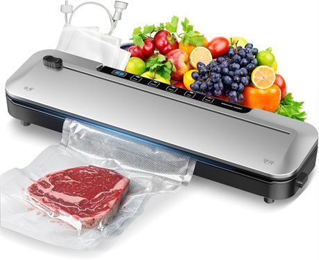 Vacuum Sealer Machine 75kPa, 6-in-1 Digital Timer, Includes 10 Bags & Cutter