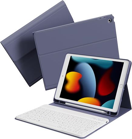 KenKe iPad 10.2 Keyboard Case with Pencil Holder Detachable Keyboard Purple