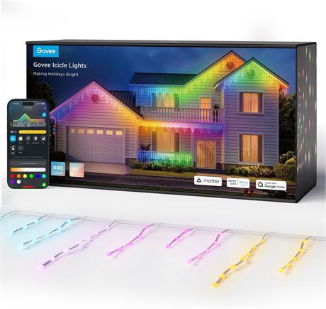 Govee Smart RGBIC Icicle Christmas Lights 66ft 800 LEDs Outdoor