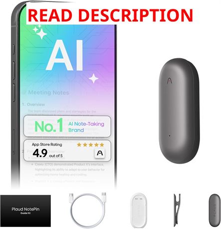 Plaud NotePin AI Voice Recorder with App Control, 112 Languages, 64GB, Gray