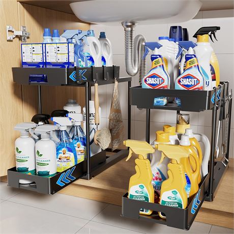 Organisateurs sous évier Delamu lot 2 étagères tiroirs cuisine salle de bain