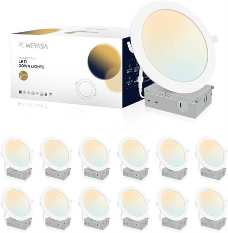 12 Pack 7-In LED Recessed Lights, 5CCT, 16W 1300lm, Dimmable