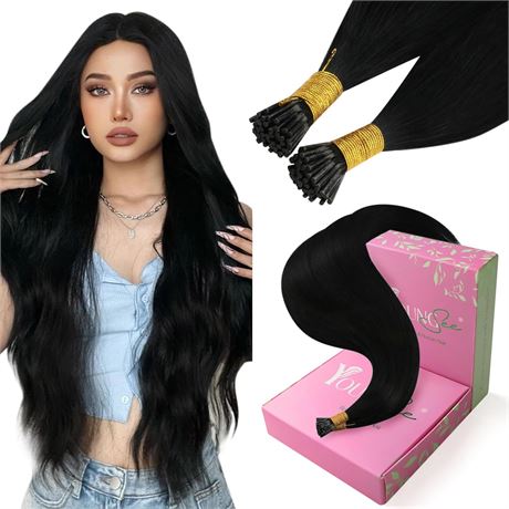 YoungSee I-Tip Human Hair Extensions Straight Black Keratin Fusion