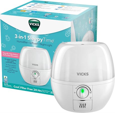 Vicks 3-in-1 SleepyTime Cool Mist Humidifier for Baby & Kids, White