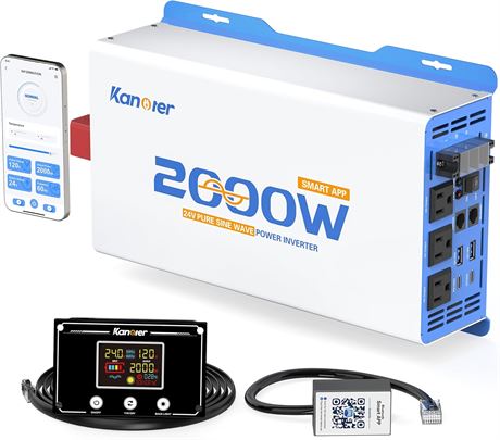 2000W Pure Sine Wave Inverter 24V DC to 110/120V AC for Home/RV/Off-Grid