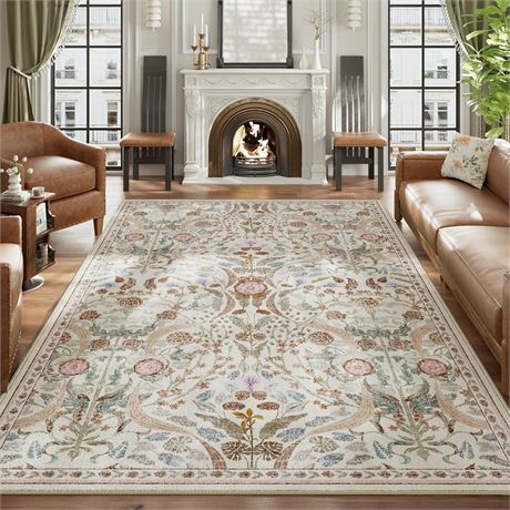 AMTOVO 8x10 Washable Area Rug, Non-Slip, Non-Shedding, Beige