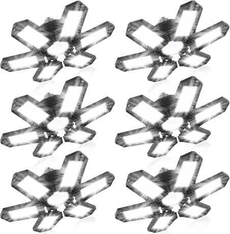 LED Garage Lights 6 Pack 200W 20000LM 6+1 Adjustable Panels Workshop Lighting
