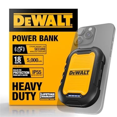 DEWALT Heavy-Duty Magnetic Power Bank 5000mAh USB-C Charger 18W