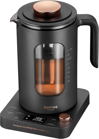 INTASTING Electric Tea Kettle with Infuser,  1  Knob, BPA-Free Glass, 1L