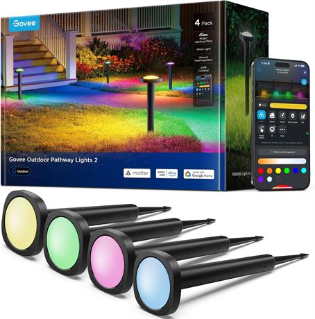 Govee Outdoor Pathway Lights 4 Pack, IP66 Waterproof Patio Lighting