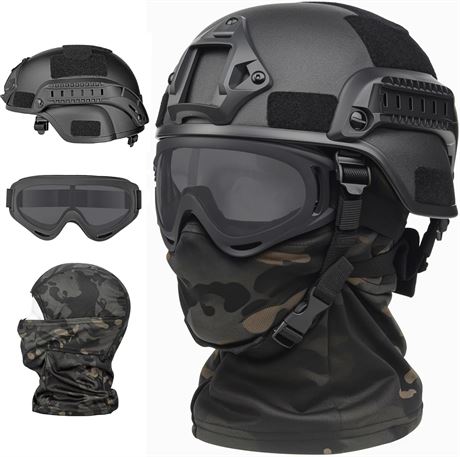 VPZenar Airsoft Helmet, Mesh Mask with Ear Protection and Anti-Fog Goggles
