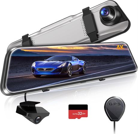 GKU M10 4K Mirror Dash Cam GPS 10" Display + 32GB Card