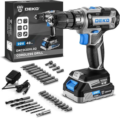 DEKOPRO 20V Cordless Power Drill Set with Battery and Charger Blue