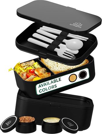 Umami 68oz Bento Box Leakproof Stackable with Utensils Microwave Safe Black