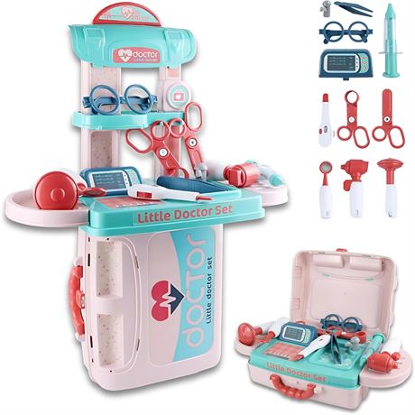 Kids Doctor Set 3-in-1 Suitcase & Medical Table, Pretend Play Kit 3+
