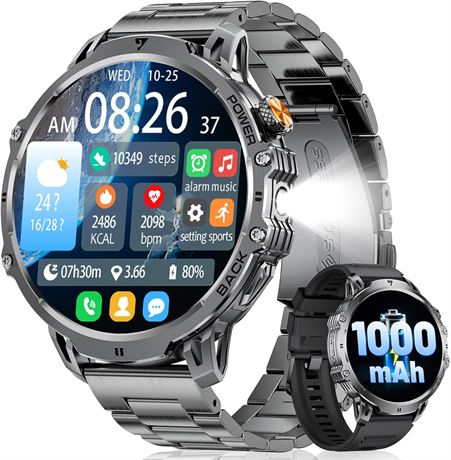 LIGE Montre militaire: appels,  cran 4,7 cm HD, 1000 mAh, IP68, 120+ modes