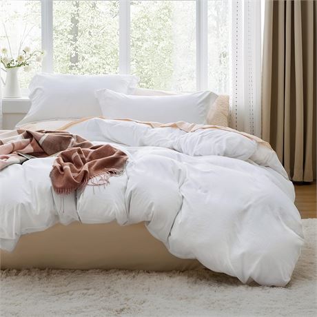 Bedsure White Full Duvet Cover Set – 3-Piece, 80x90"