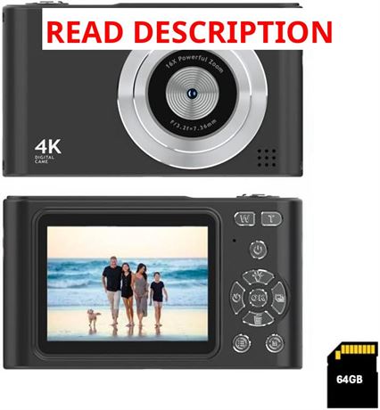Digital Pocket Camera 16x Zoom, 64GB, FHD 1080P, Anti-Shake, Black