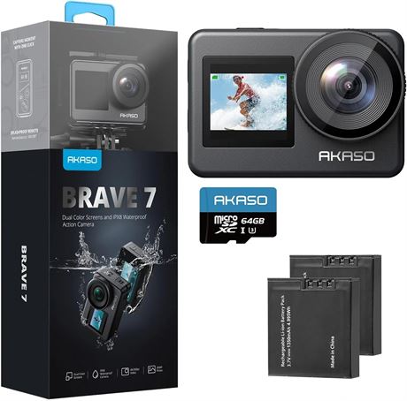AKASO Brave 7 Action Cam 4K60 20MP, microSD 64GB, IPX8 10m, EIS 2.0