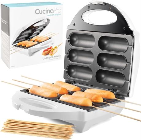 Corn Dog Maker - Nonstick Fryer for 6 Mini Dogs at Once, Includes 50 Skewers