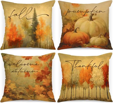 Housses Coussin Benjia Automne Lot 4 50x50cm Citrouilles Aquarelle