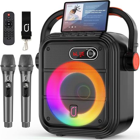 JYX 66PRO Karaoke Machine with 2 Wireless Mics, RGB Lights Bluetooth PA