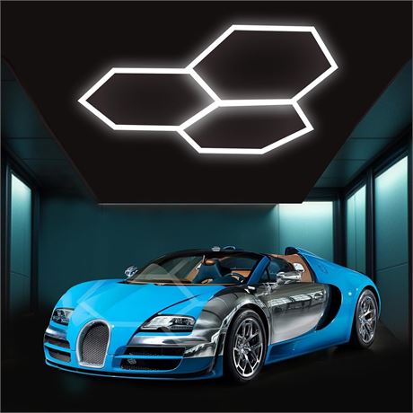 Tewei Hexagon LED Garage Light 3-Grid 6500K Car Detailing Shop Light