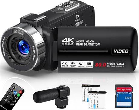 Caméscope vidéo 4K 80MP Vlogging YouTube zoom 18X + micro