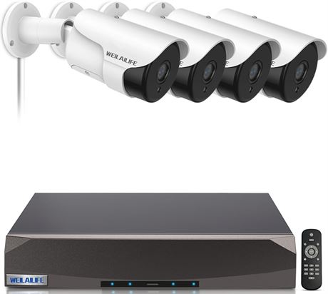 Outdoor POE Security Camera System, 8-Channel NVR, 5.0MP, 4 Cameras, 2TB