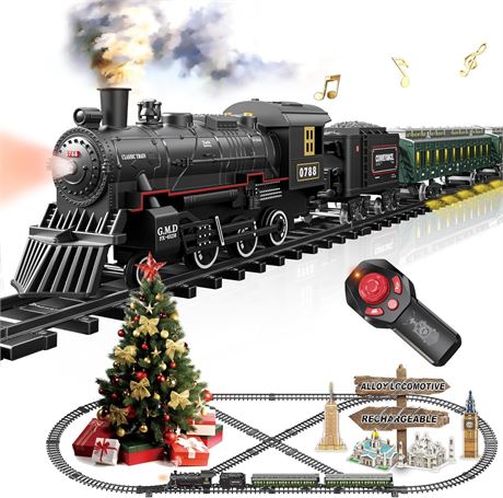 Electric Train Sets RC for Kids Metal Alloy Steam Locomotive with Lights