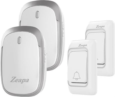 Wireless Doorbell Kit, 2 Transmitters/2 Receivers, 1300 ft Range, 60 Chimes