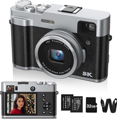 ToAuite 5K Digital Camera with Viewfinder, 48MP Autofocus Vlogging camera