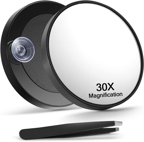 Miroir grossissant 30X, ventouses + pince, noir