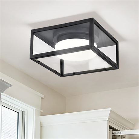 Square LED Flush Mount Ceiling Light, 11in, 4000K White, Black Finish