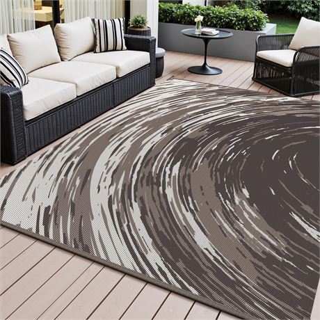 Tapis Extérieur Imperméable 9x12 Beige Brun Jardin