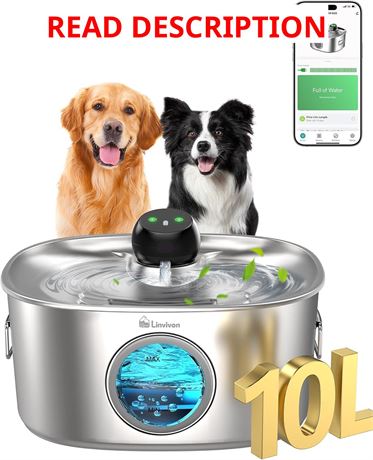 Dog Water Bowl Dispenser, 10L 5-Filter Fountain with 2.4G WiFi, Stainless