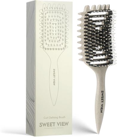 SWEET VIEW Curly Hair Brush Tangle-Free Volume Definition Edge Lifting Beige