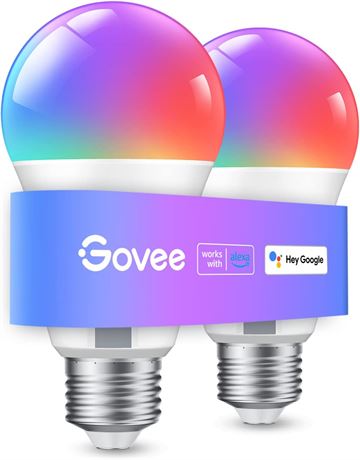 Govee Smart RGBWW Color Changing LED Bulbs, 16M Colors, 2-Pack
