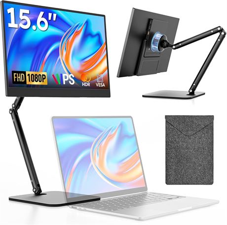 15.6" FHD IPS Portable Monitor with USB-C/HDMI, Foldable Stand & Case