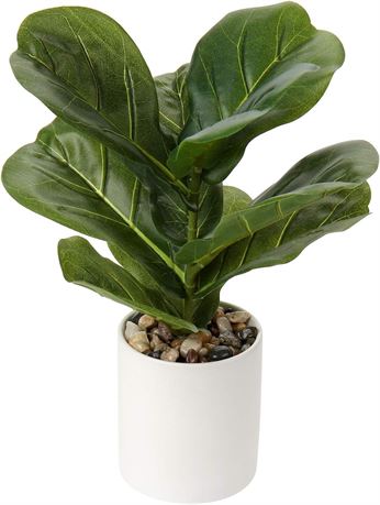 Small Artificial Plant in White Ceramic Pot, 13"