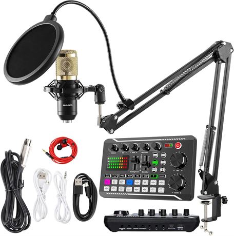 SINWE Podcast Bundle BM-800 Condenser Mic with Live Sound Card Kit for PC
