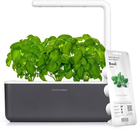 Click and Grow Smart Garden 3 Indoor Garden with Basil Pots Gray