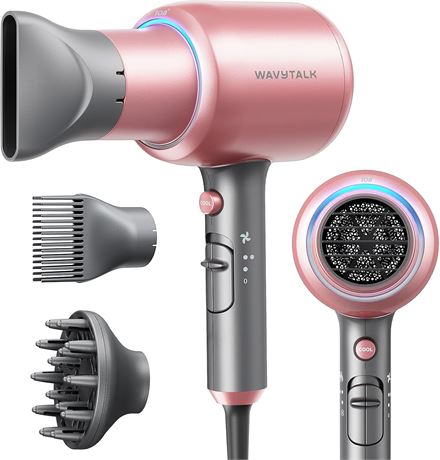 Wavytalk Ionic Hair Dryer with Diffuser & Concentrator, 1875W, Rose Pink