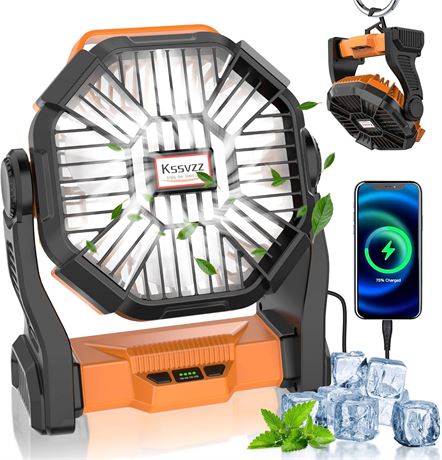 Ventilateur camping Kssvzz 20000mAh LED pivot 270° 4 vitesses orange